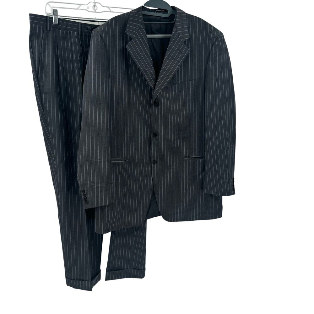 Canali Gray and Light blue striped wool 2 piece suit size 56